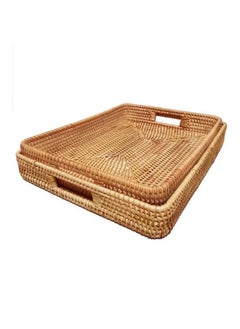 Generic Set of 2 Hand-Woven Rattan Storage Basket with Handles, Rectangle Food Serving Tray, Imitation Rattan Tray for Kitchen Counter, Living Room, Bathroom, Outdoor Activities, 2 Sizes  - Image 1