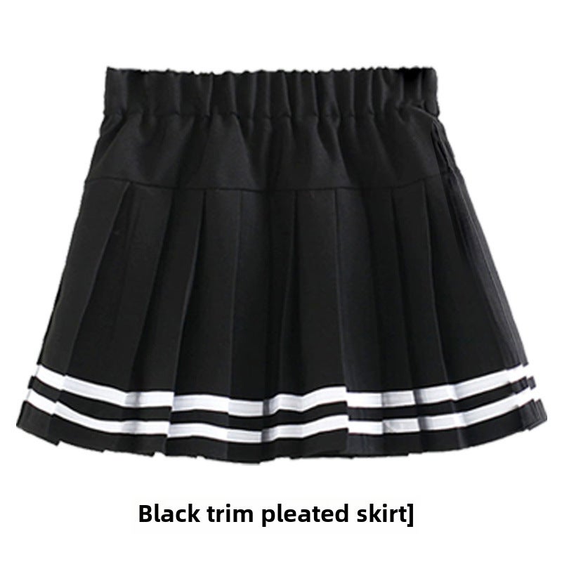 Girls Pleated Skirt Uniform Summer School Style Black trim  - Image 1