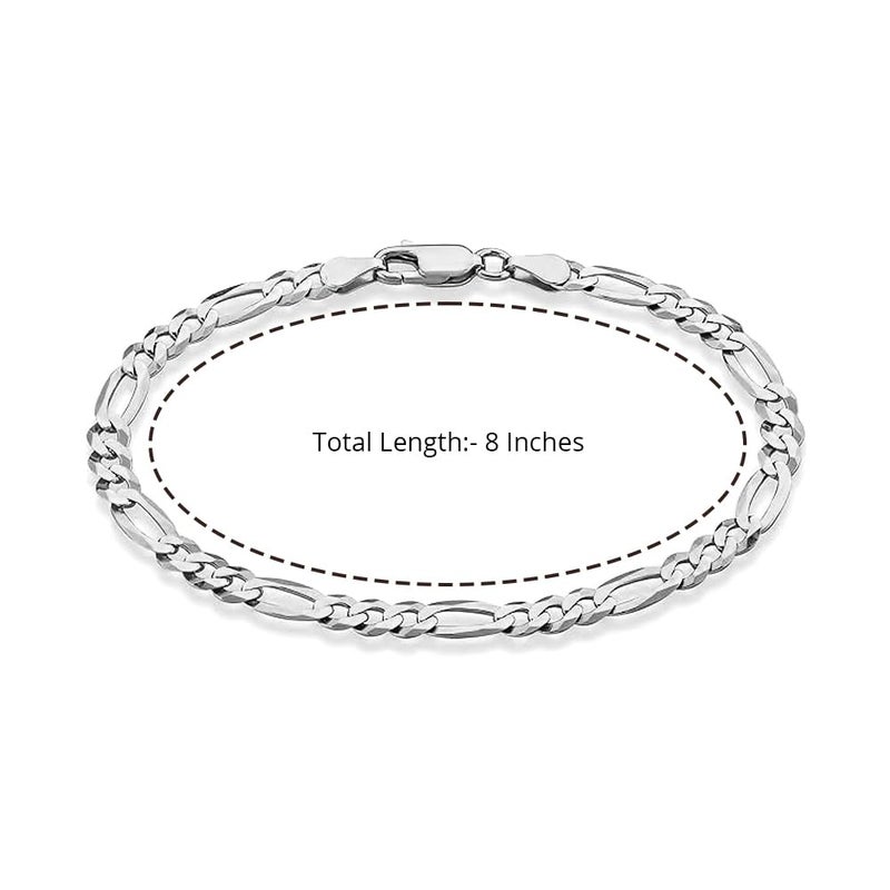 LeCalla سوار سلسلة فيغارو لينك غير محدد من الفضة الإسترلينية 925 | سوار سلسلة فيغارو مقطوع بالماس إيطالي 4 مم للنساء والرجال (7، 7.5، 8، 8.5، 9 بوصات) - Image 5