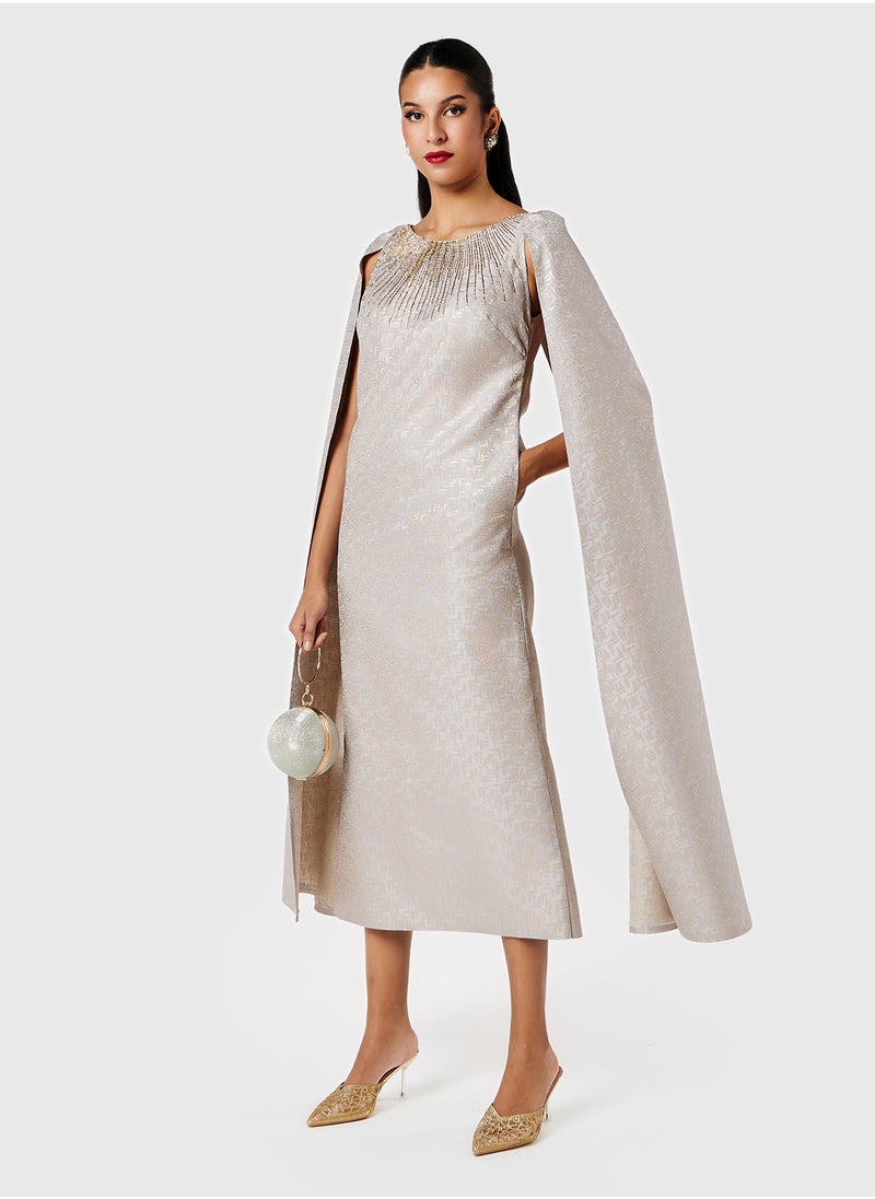 Threadz by Ajooni - Embellished Flared Sleeve Dress - Image 1