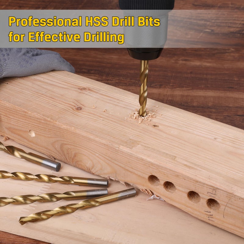 هوريكان مجموعة رؤوس مثقاب حلزونية من التيتانيوم مكونة من 99 قطعة، مصنوعة من فولاذ عالي السرعة برأس 135 درجة، بمقاسات من 1/16 بوصة إلى 3/8 بوصة، مثالية للحفر في الخشب/الحديد الزهر/سبائك الألومنيوم/البلاستيك/الألياف الزجاجية، مع صندوق تخزين متين من شركة هوريكين. - Image 5