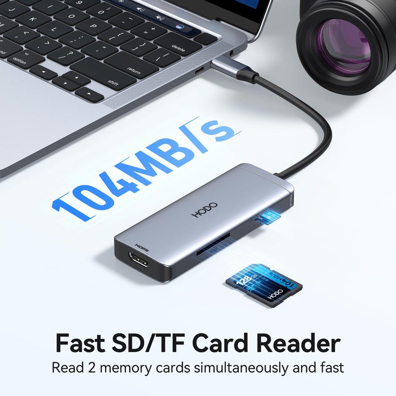 HOdo USB-C Hub Multiport Adapter for MacBook Air/Pro - 6 in 1 HDMI Dongle with 4K, USB 3.0 Ports, SD/TF Card Reader for MacBook m1/m2/m3/m4, Dell XPS, HP, Lenovo, Surface and Other Type-C Devices - Image 5