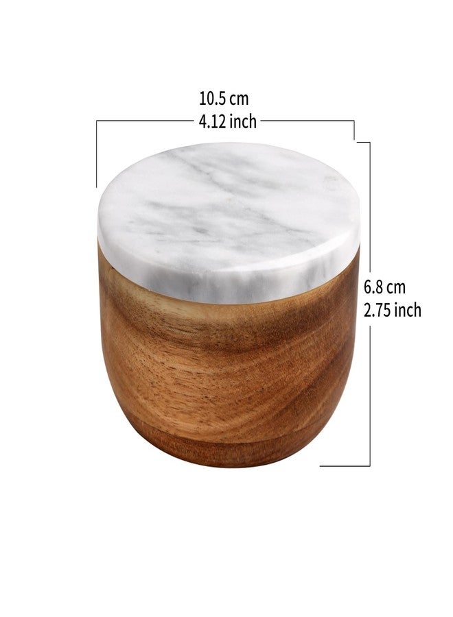 jalz jalz Large Wood Salt Box Salt cellar with Spoon Spice Salt Container salt holder Solid Natural Acacia Base White Grey Marble Lid Decorative Box Bowl Big Capacity Salt Cellar Spice Cellar - Image 5