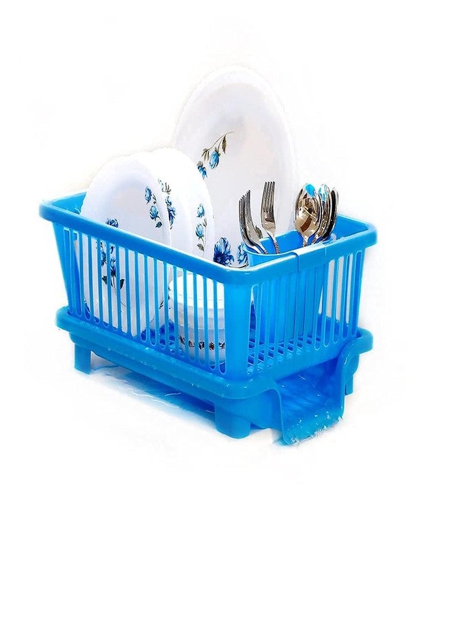 DDecora 3 in 1 Kitchen Sink Dish Rack Drainer Drying Rack Washing Basket - Blue - Image 1