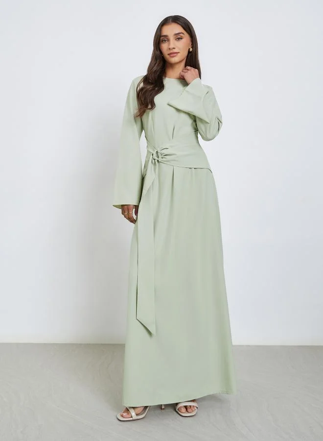 Styli Green Maxi Dress with Tie-Up Detail