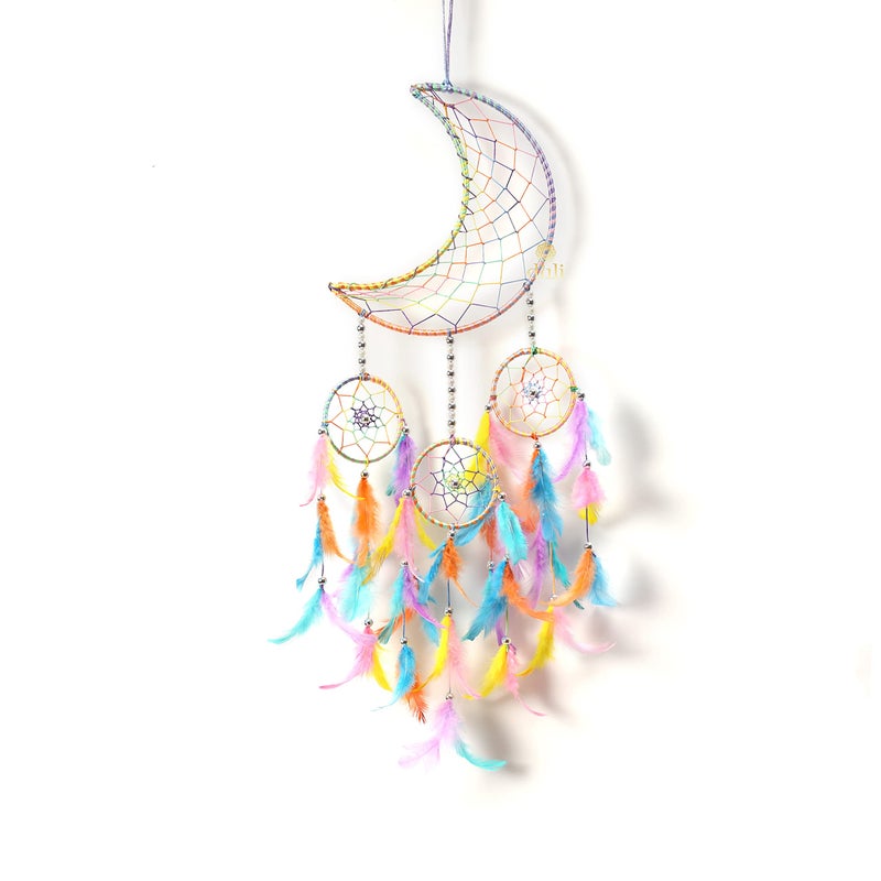 DULI Stainless Steel Moon Shape Dream Catcher Half Moon Home Decor Wall Hanging Bedroom Best for Gifts and Decoration, Wall Art for Bedrooms, Home Wall(CrescentMoonDC: PastelMulti) - Image 4