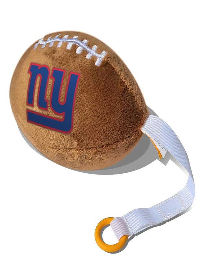 Smilo New York Giants Plush Football Pacifier Holder by Smilo - Officially Licensed NFL Soother Holder - Soft Plush Toy and Dummy Holder - Fits Any Pacifier - Stroller Accessory & Newborn Essential - Image 1