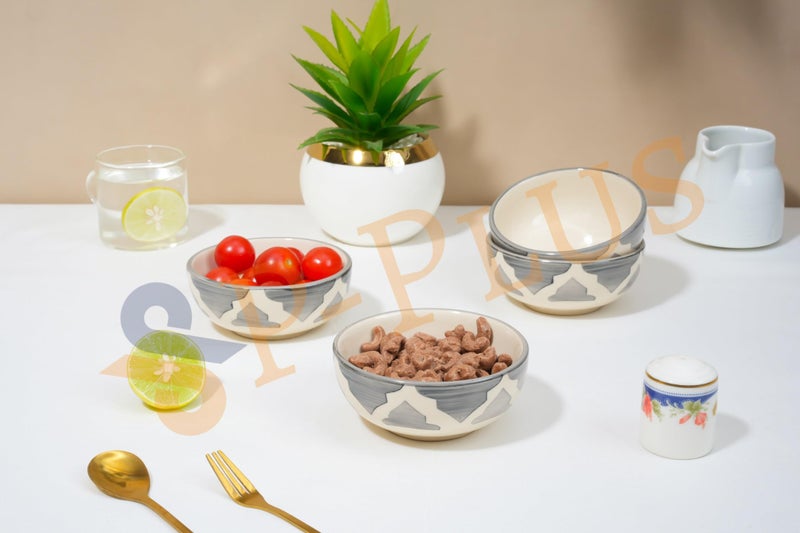 P Plus Fire Ceramic Bowls For Popcorn, Snack, Salads, Gravy & Noodles, Fruit, Pasta, Cereal, Microwave & Dishwasher Safe, Indoor And Outdoor Use, 125 Ml 9 CM, Ceramic Gifting Bowl Set (Grey, Set Of 2) - Image 4