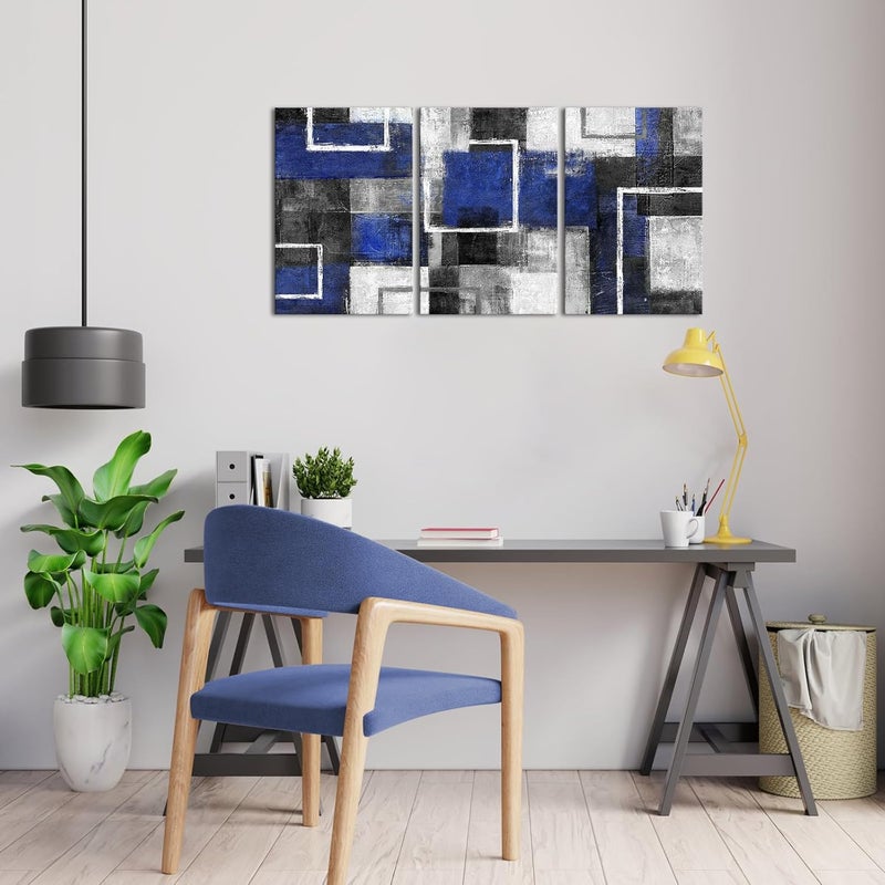 WELMECO Blue Wall Art Geometric Lines Abstract Blue Room Decor Picture Framed Artwork Living Room Bedroom Decor 16"x24"x3 Pieces (Blue) - Image 5