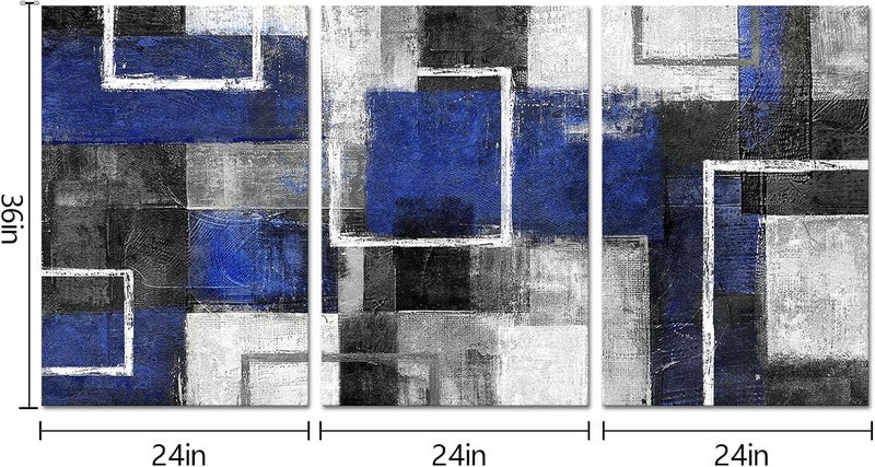WELMECO Blue Wall Art Geometric Lines Abstract Blue Room Decor Picture Framed Artwork Living Room Bedroom Decor 16"x24"x3 Pieces (Blue) - Image 2