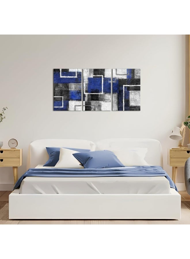 WELMECO Blue Wall Art Geometric Lines Abstract Blue Room Decor Picture Framed Artwork Living Room Bedroom Decor 16"x24"x3 Pieces (Blue) - Image 4
