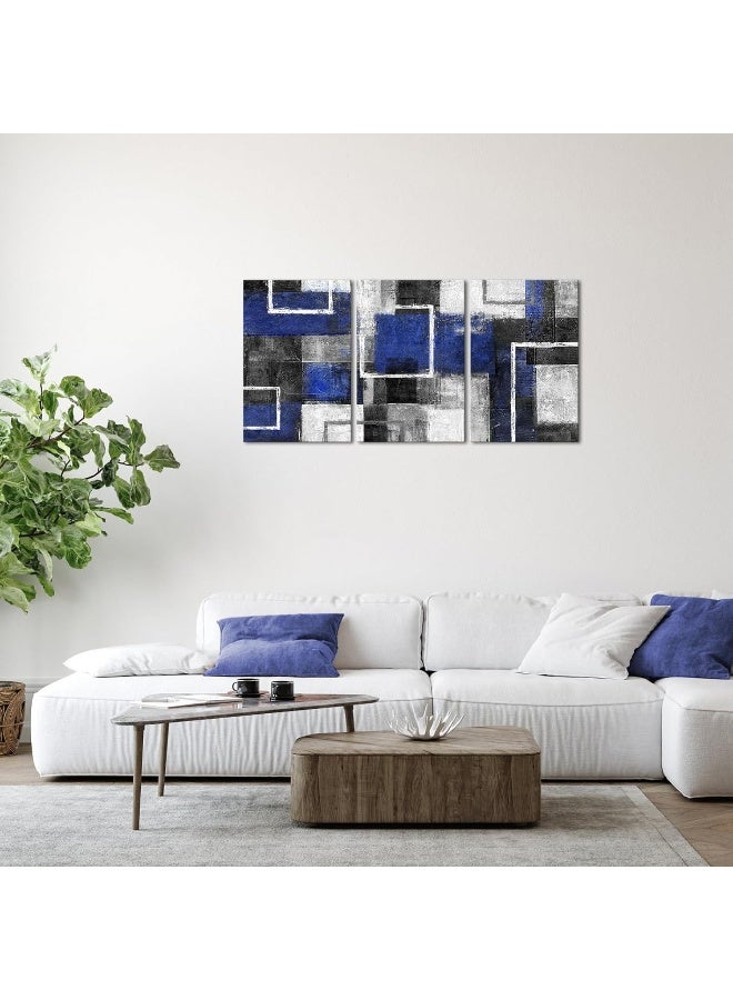 WELMECO Blue Wall Art Geometric Lines Abstract Blue Room Decor Picture Framed Artwork Living Room Bedroom Decor 16"x24"x3 Pieces (Blue) - Image 3
