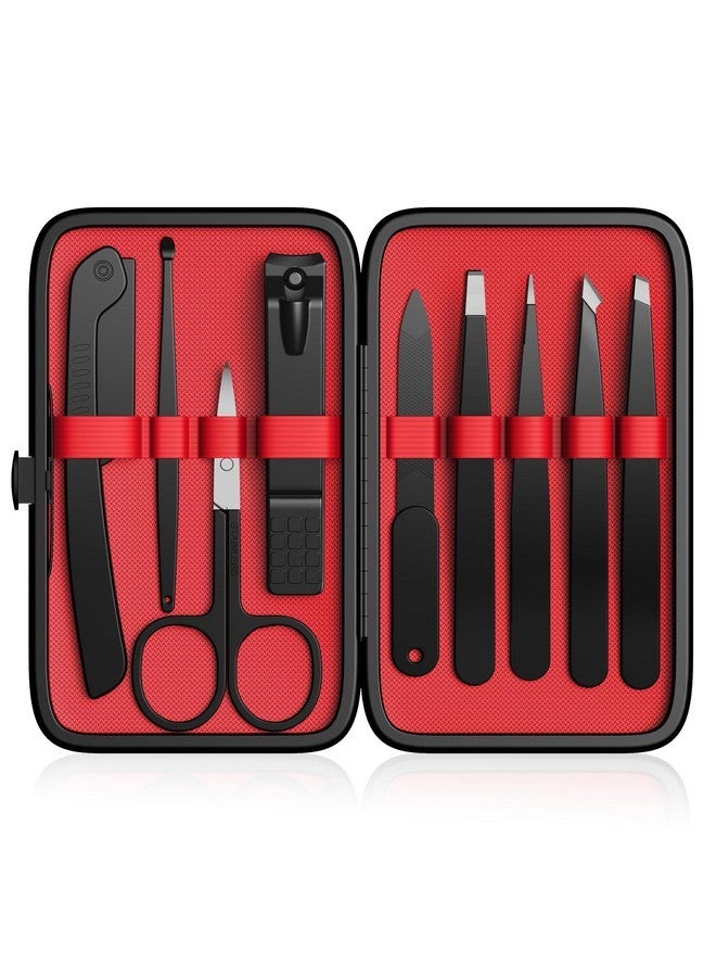 Yougai Tweezers And Nail Clippers Set,9 Pcs Professional Stainless Steel Tweezers Kit-Great Precision Tweezers With Curved Scissors And Eyebrow Razor For Daily Beauty Tools With Leather Travel Case - Image 1