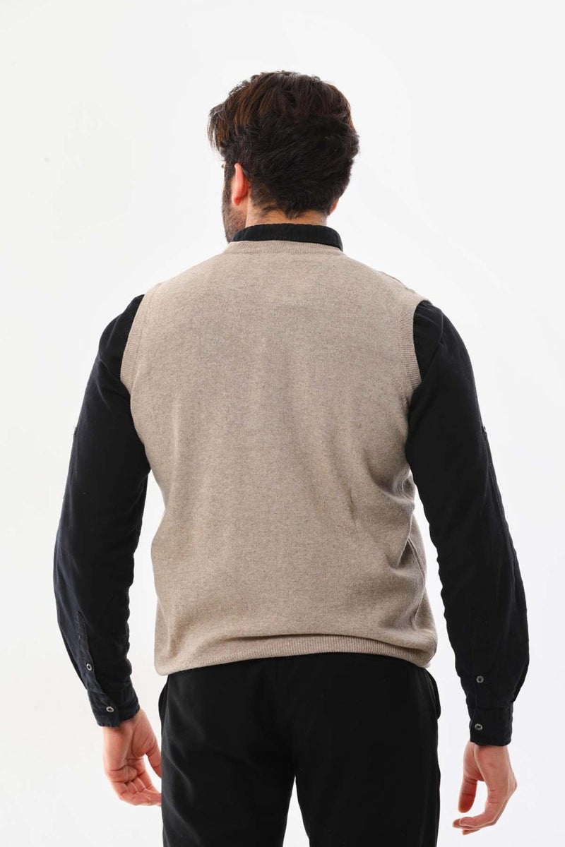 Günay Men's V Neck Wool Sweater 0108 Beige  - Image 4