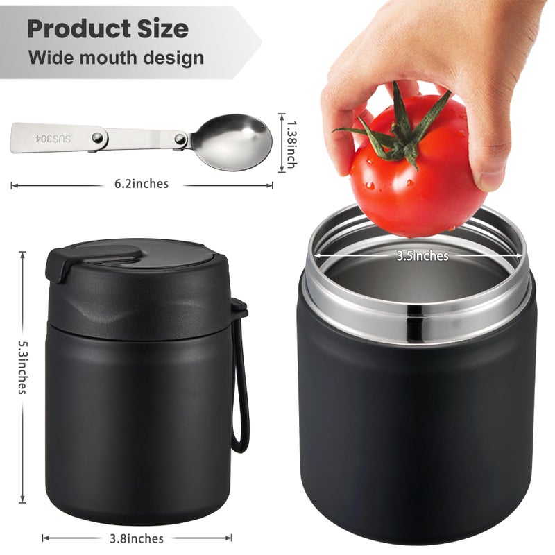 Howeemo 17oz Soup Thermo for Hot Food Kids,Insulated Food Jar with Spoon,Thermo Hot Food Lunch Container,Wide Mouth Leakproof Stainless Steel Lunch Box for School-Black - Image 5