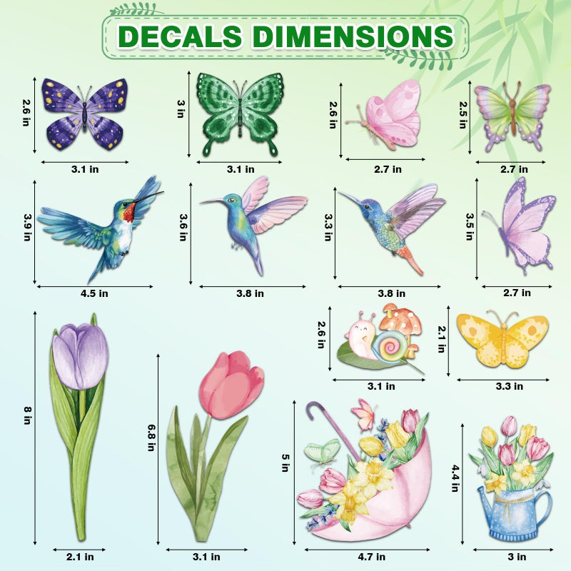 AOWDIAO Spring Window Clings - 83 Pcs Watercolor Flower, Butterfly, Hummingbird, Mushroom, Tulip Glass Stickers - Reusable Double-Sided Window Decor for Home, Office or Classroom - Image 4