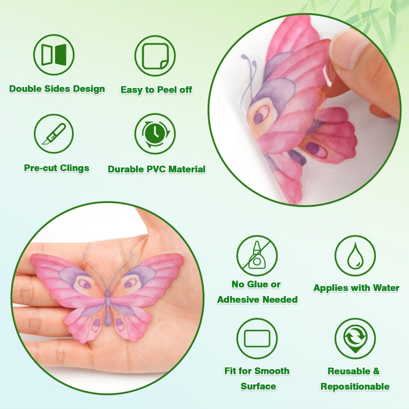 AOWDIAO Spring Window Clings - 83 Pcs Watercolor Flower, Butterfly, Hummingbird, Mushroom, Tulip Glass Stickers - Reusable Double-Sided Window Decor for Home, Office or Classroom - Image 3