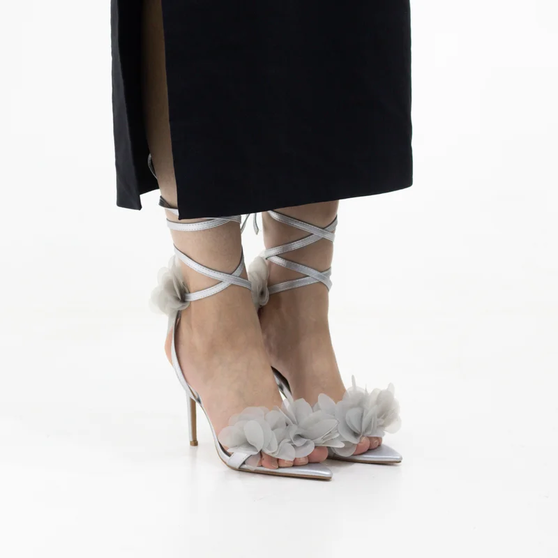 LAMARAPARIS PETALS POINTED-TOE STILETTO SANDAL WITH OVERSIZED FLOWERS