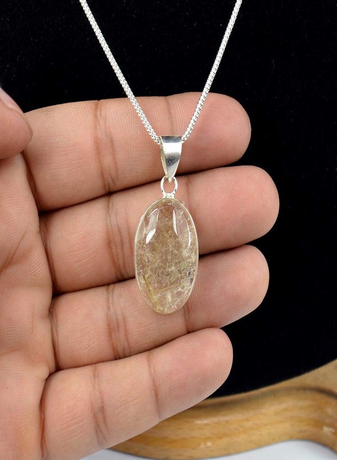 Crystu قلادة من الكوارتز الروتيل الذهبي من كريستو AAA، شكل بيضاوي، حجر كريستالي - قلادة بسلسلة معدنية لعلاج الريكي وأحجار الكريستال العلاجية للجنسين (اللون: متعدد الألوان) - Image 3