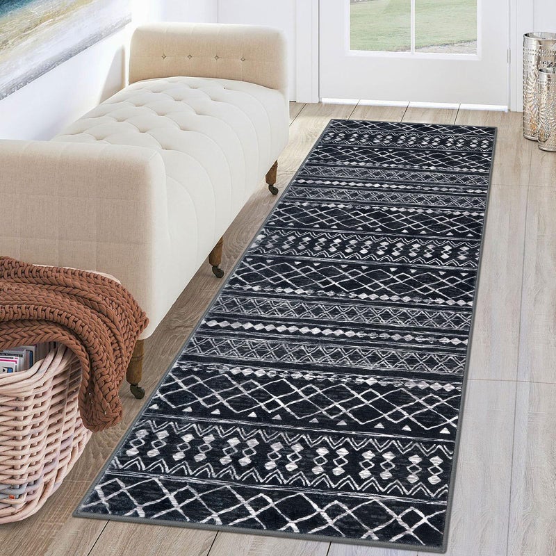 KUTA Moroccan Washable Hallway Runner Rug 2x6 NonSlip Vintage Black Boho Rugs Kitchen Runners Ultra Soft Distressed Geometric Floor Carpet for Bedroom Laundry Living Room - Image 2