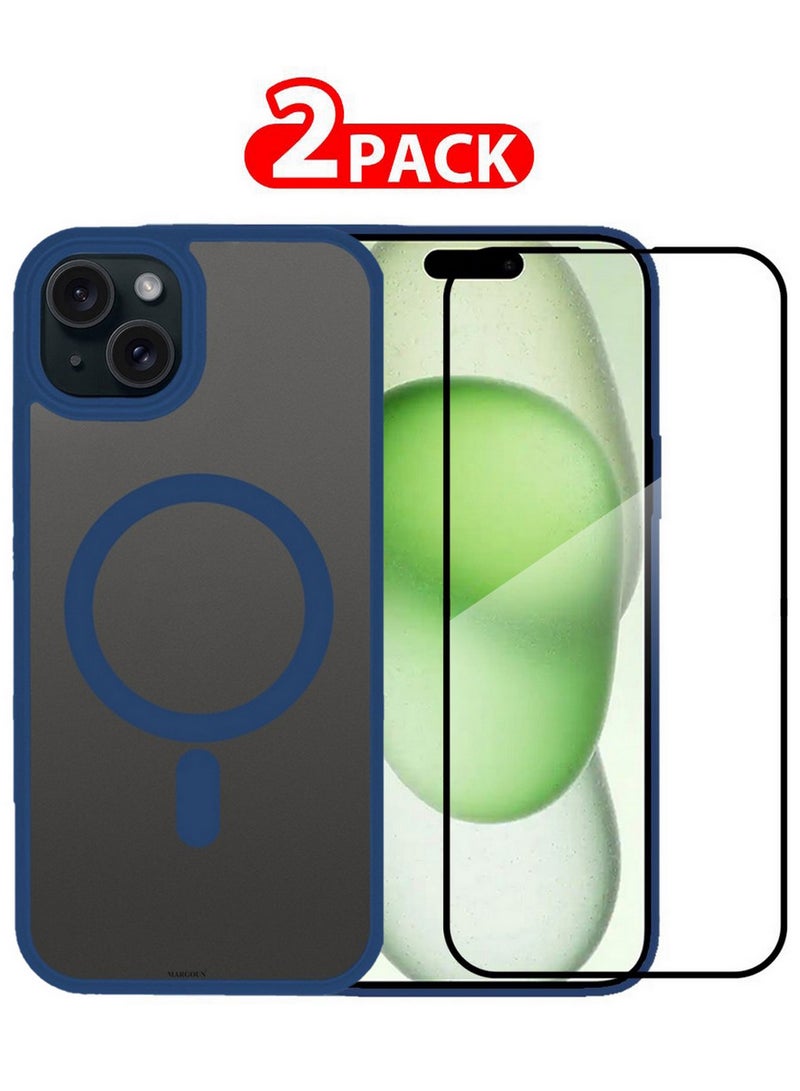 CATANES 2 Pieces Magnetic Slim Protective Case for iPhone 15 Plus - with Wireless Charging Support with 3D Screen Protector - Blue - Image 1