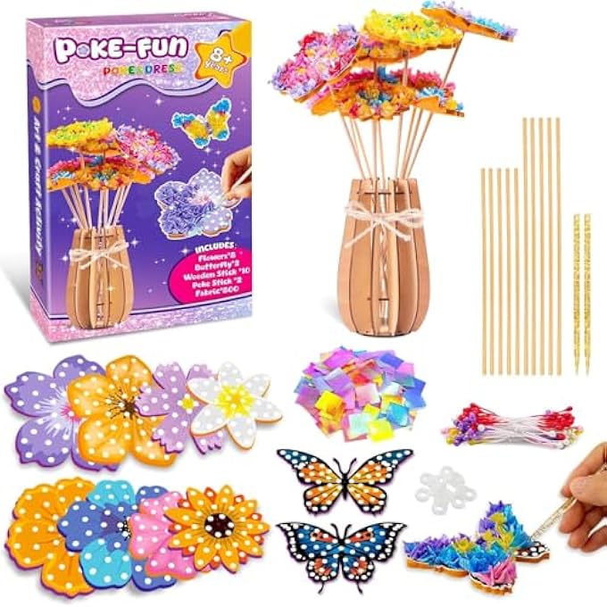 CAPSTRO DIY POKE BOUQUET ART & CRAFT KIT  FLOWERS, BUTTERFLIES & WOODEN VASE | 800+ COLORFUL FABRIC PIECES, 3D FOAM FLOWERS & VASE | HANDMADE DIY DECORATION GIFT FOR KIDS AGE 8+ | CRAFT SET - Image 1