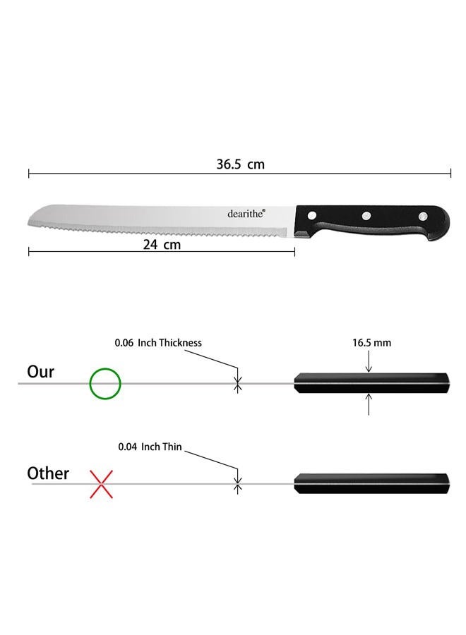 dearithe Serrated-Bread Knife 10 Inch, Black Full-Tang and Triple Rivet Stainless Sharp Wavy Edge Wide Bread Cutter, Professional for Slicing Homemade Bread, Bagels, Cake, Dishwasher Safe - Image 2