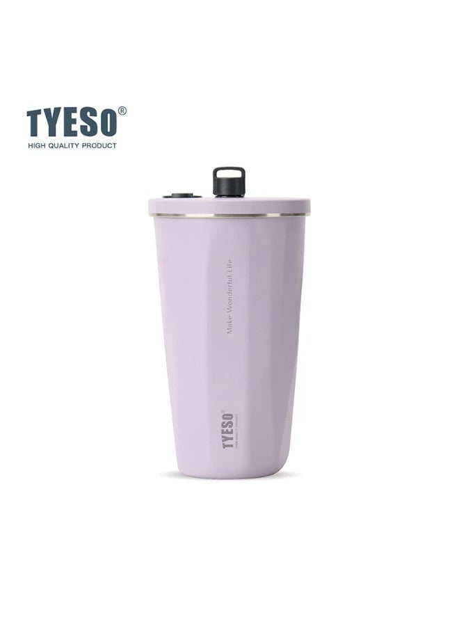 TYESO Flair Stainless Steel Coffee Mug 470ml Leak-Proof Vacuum Insulated Travel Tumbler with Retractable Straw, Temperature Retention Water Bottle for Car Cup Holder, Office, Travel and Daily Use