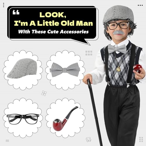 Joycover Old Man Costume For Kids Boys 100 Days Of School Costume Grandpa costume for kids With Real accessories - Image 3