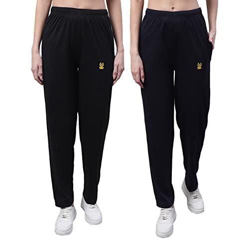 Mack Jonney Regular Fit Cotton Trackpant For Women (Pack Of 2)-D10_BLK_NVY_002-S, Mid Rise, Multicolour - Image 1