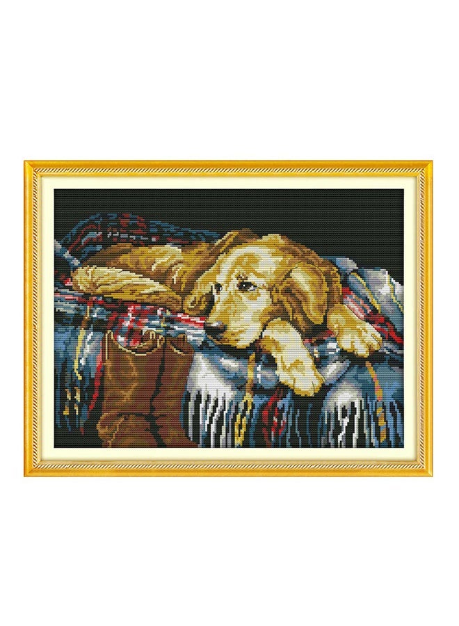 NIBEMINENT DIY Faithful Dog Pattern Needlework Embroidery Kit Brown/Blue/Red - Image 1