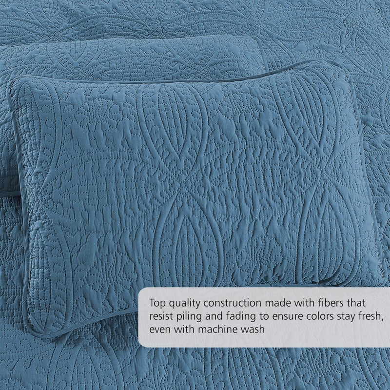 Pure Bedding Quilt Set King/Cal King/California King Size Ash Blue - Oversized Bedspread - Soft Microfiber Lightweight Coverlet for All Season - 3 Piece Includes 1 Quilt and 2 Shams, Geometric Pattern - Image 3