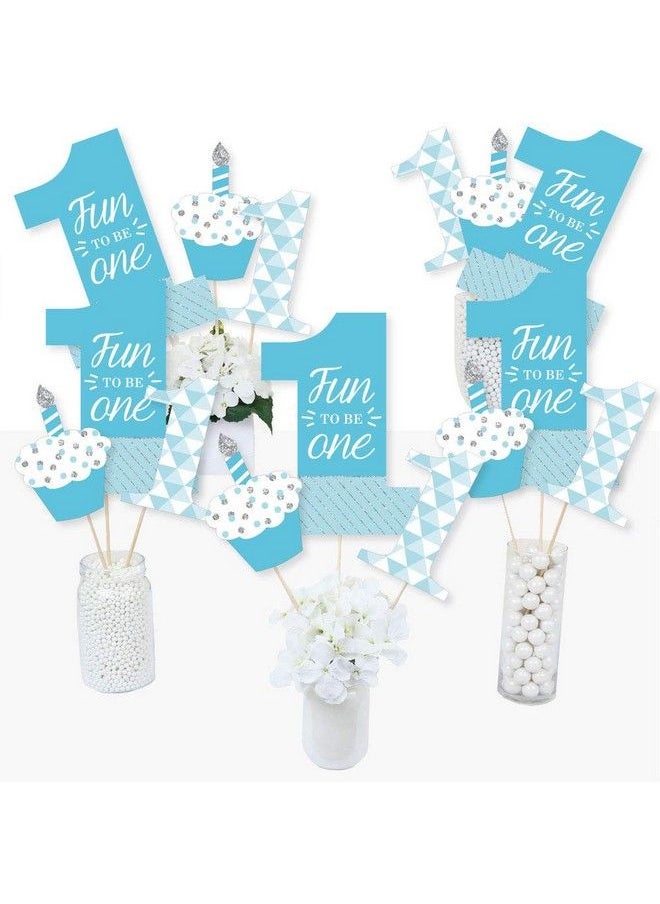 Big Dot of Happiness 1St Birthday Boy Fun To Be One First Birthday Party Centerpiece Sticks Table Toppers Set Of 15  - Image 2