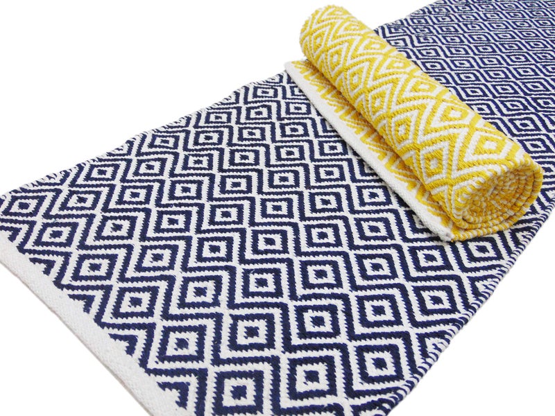 MDZ® Hand Woven 100% Cotton Diamond Rug, Bed Side Runner for Bedroom, Living Room, Entrance, Passage, Style - Modern, Size - 45 x 130 cm | Eco Friendly (Blue White) - Image 4