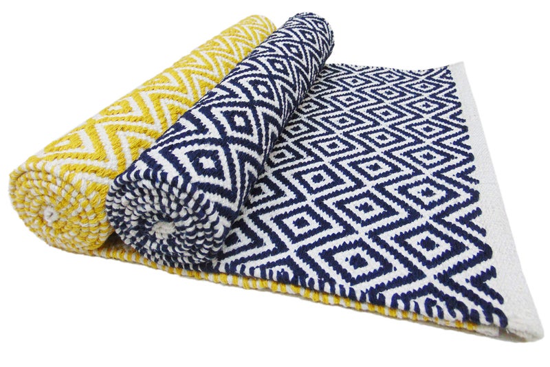 MDZ® Hand Woven 100% Cotton Diamond Rug, Bed Side Runner for Bedroom, Living Room, Entrance, Passage, Style - Modern, Size - 45 x 130 cm | Eco Friendly (Blue White) - Image 5