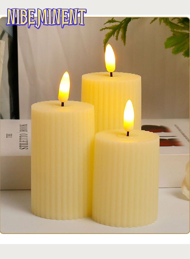 NIBEMINENT 3-Piece LED Electronic Candle Set with Flickering Flame – Romantic Decor for Weddings, Proposals, Birthdays & Photography (Roman Column Design) - Image 1