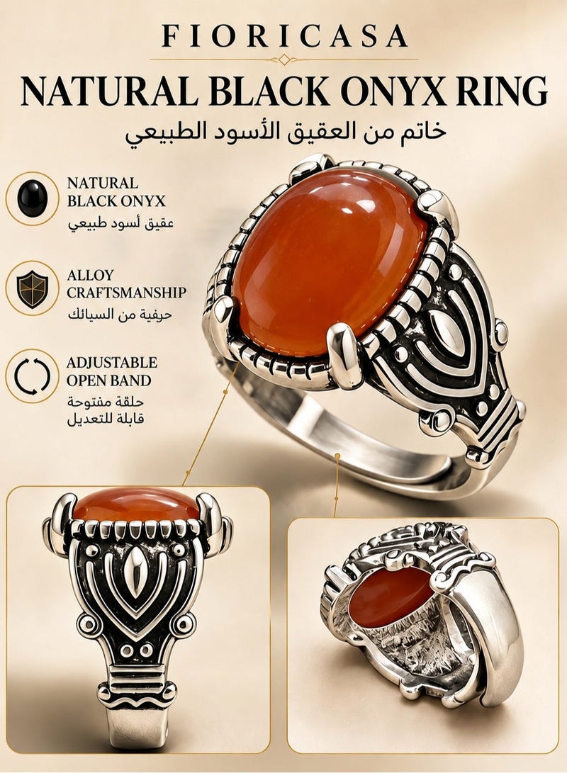 فوريكاسا طقم هدايا رجالي من فلوريكاسا مع مسبحة من العقيق الأحمر الطبيعي، وخاتم عقيق أحمر قابل للتعديل، وقلم حبر، 33 حبة، 10 مم - Image 3