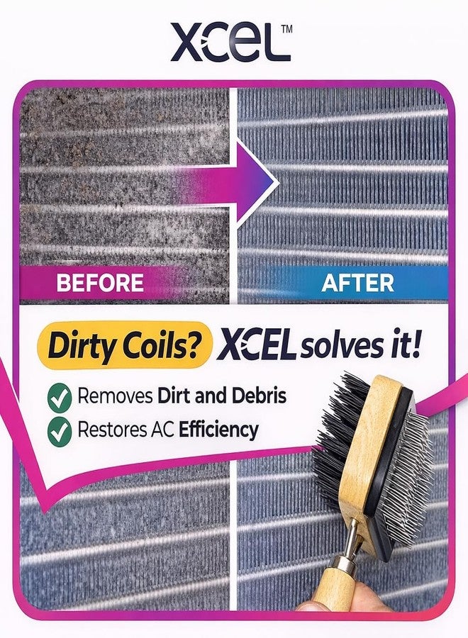 Xcel HVAC Coil Cleaning Brush & Fin Comb Tool, Dual-Sided AC Coil Cleaner Brush for Evaporator and Condenser Coils, Mini Split, Window AC and Outdoor Condenser, Stainless Steel Pins with Soft Bristles - Image 2