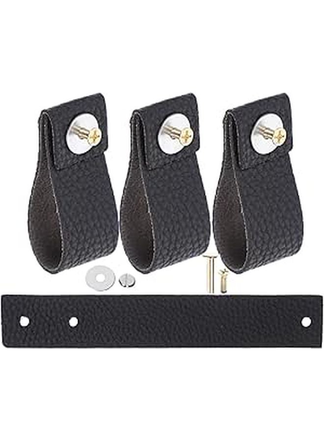 4Pcs Black PU Leather Cabinet Drawers Pulls Anti Collision Handles For Dresser Wardrobe - Image 1