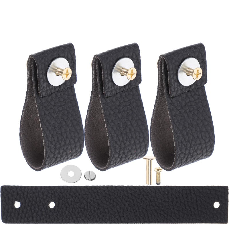 4Pcs Black PU Leather Cabinet Drawers Pulls Anti Collision Handles For Dresser Wardrobe - Image 2