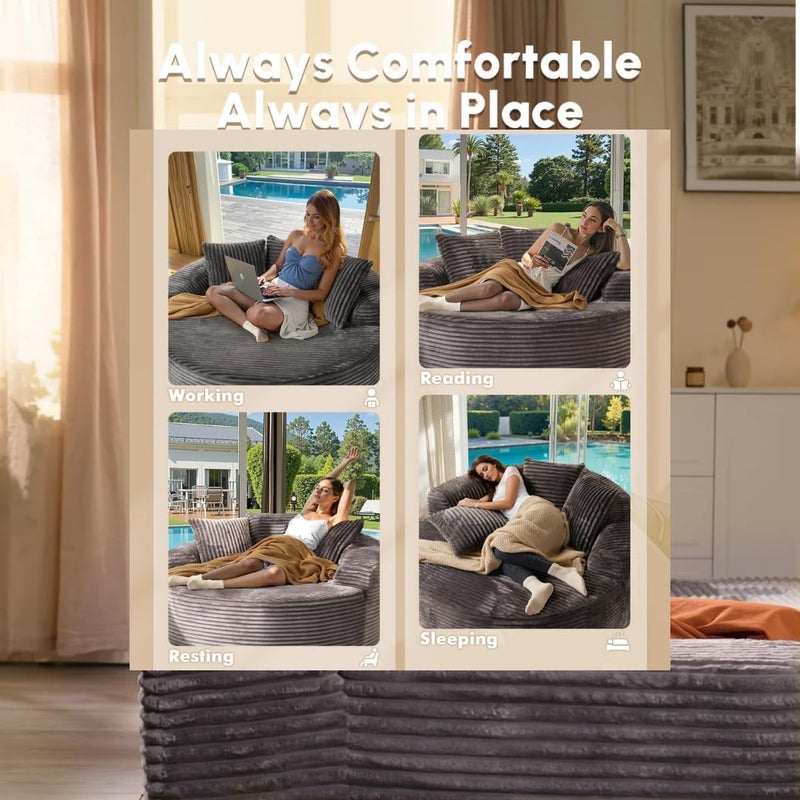 Modern 3-Piece Sectional Sofa Set with Loveseat and Round Chaise Lounge Chair, Plush Corduroy Upholstered L-Shape Couch for Living Room (Gray, Right Hand Facing) - Image 4