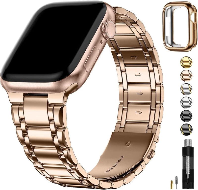 Fullmosa Stainless Steel Band with Case Compatible with Apple Watch Strap 49mm 46mm 45mm 44mm 42mm 41mm 40mm 38mm, iWatch Metal Strap for Series Ultra2/Ultra/10/9/8/7/6/5/4/3/2/1 SE - Image 1