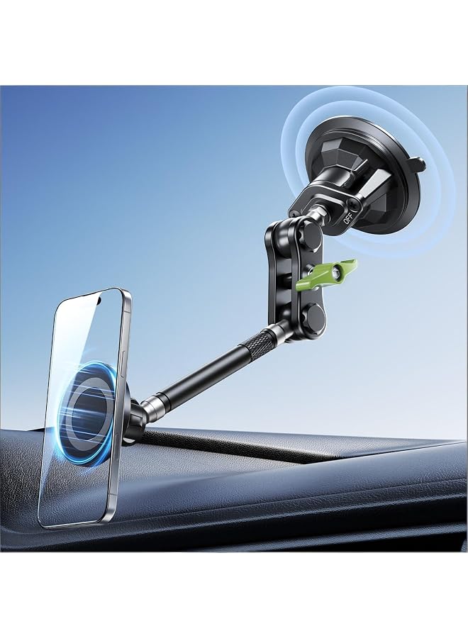 Strong Suction Magnetic Car Phone Holder, 360° Adjustable Metal Phone Mount for Windshield & Dashboard, One-Click Lock, Universal for iPhone & All Smartphones