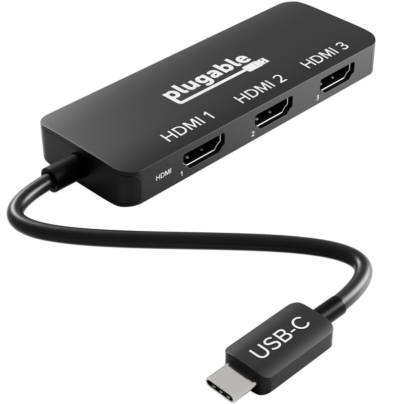 Plugable USB C to HDMI Multi Monitor Adapter Triple 4K60 Displays Driverless MST Hub for Windows Chrome OS USBC Thunderbolt USB4 Laptops Multi HDMI Ports HDR HDCP Compliant USBCMSTH3 - Image 2