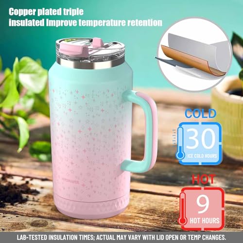 Hydraful 64 oz Tumbler with Handle and Straw - 100% Leak-Proof - Insulated Cup Reusable Stainless Steel Large Water Bottle Travel Mug for Gym, Hiking, and Camping - Gifts for Women Men Him Her - Image 4