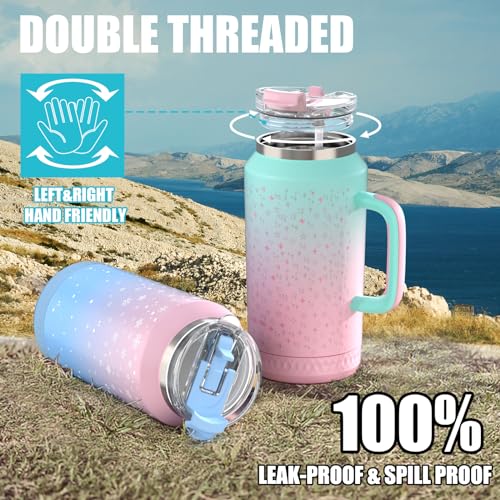 Hydraful 64 oz Tumbler with Handle and Straw - 100% Leak-Proof - Insulated Cup Reusable Stainless Steel Large Water Bottle Travel Mug for Gym, Hiking, and Camping - Gifts for Women Men Him Her - Image 5
