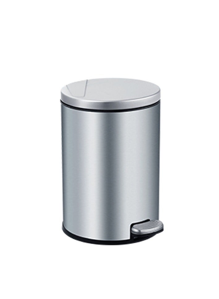 Trash Bin,12 Liter Stainless Steel Pedal Bin，Classic Round Pedal Trash Can, Hands-Free Ideal for Kitchen, Bathroom, Bedroom, Office, Round Shape Trash Can, Silver - Image 1