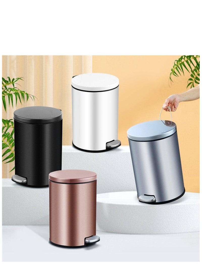 Trash Bin,12 Liter Stainless Steel Pedal Bin，Classic Round Pedal Trash Can, Hands-Free Ideal for Kitchen, Bathroom, Bedroom, Office, Round Shape Trash Can, Silver - Image 3