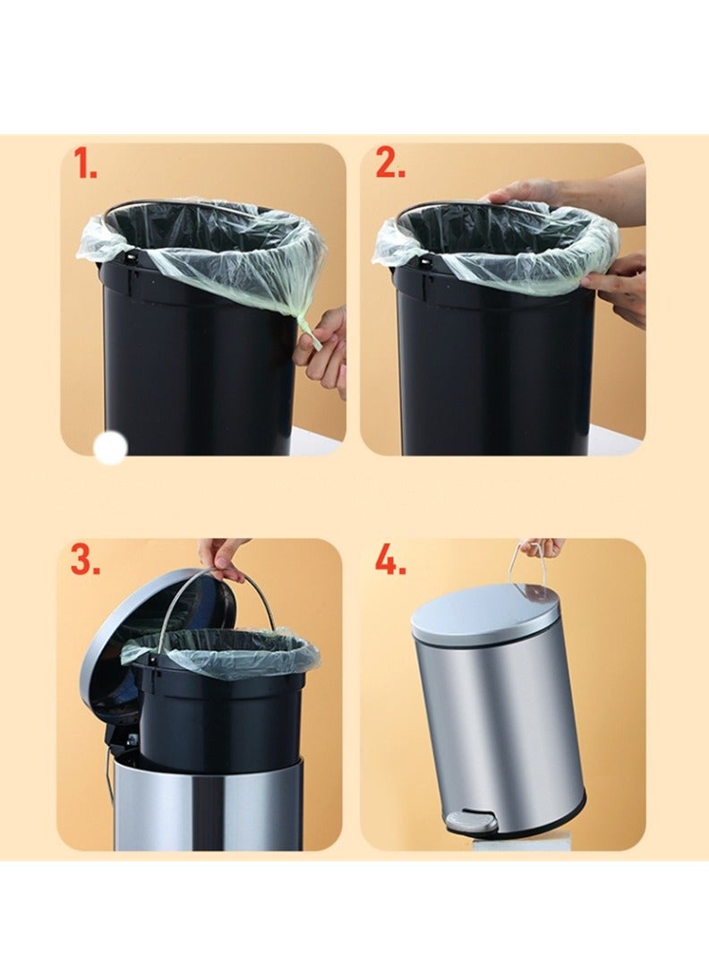 Trash Bin,12 Liter Stainless Steel Pedal Bin，Classic Round Pedal Trash Can, Hands-Free Ideal for Kitchen, Bathroom, Bedroom, Office, Round Shape Trash Can, Silver - Image 5