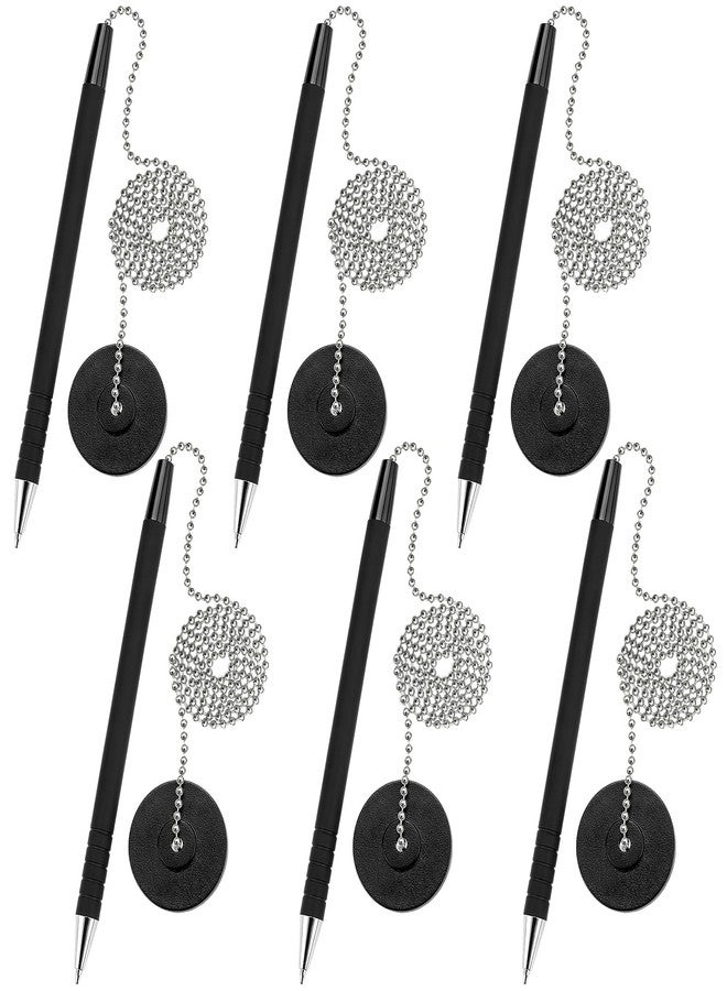 THSLSFX 6 Pcs Secure Pens with Chain and Pen Holder, Security Pens for Check Writing, Desk Pen on a Chain with Adhesive Base for Office Bank Supplies, Black - Image 1